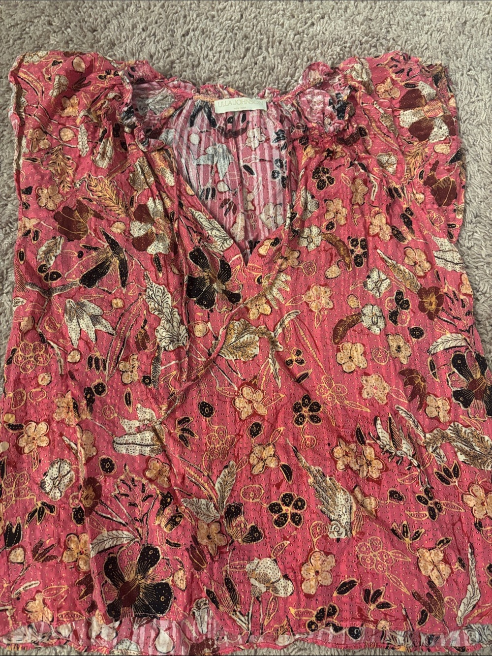 Ulla Johnson Pink Floral Blouse with Gold Metallic Detail